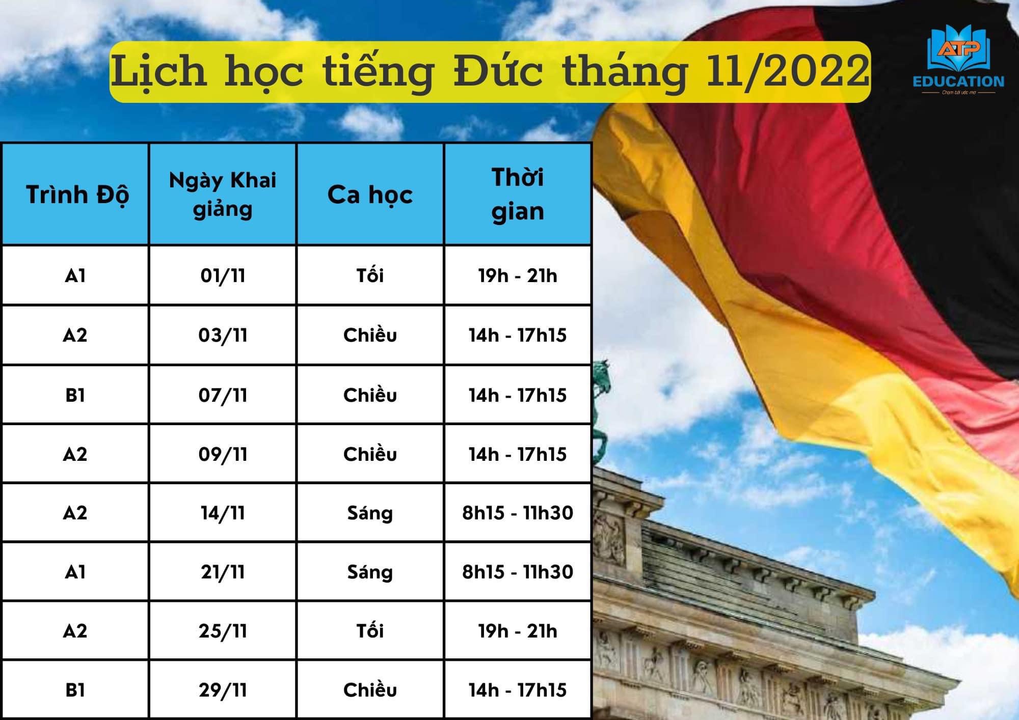 LỊCH HỌC CÁC LỚP TIẾNG ĐỨC THÁNG 11