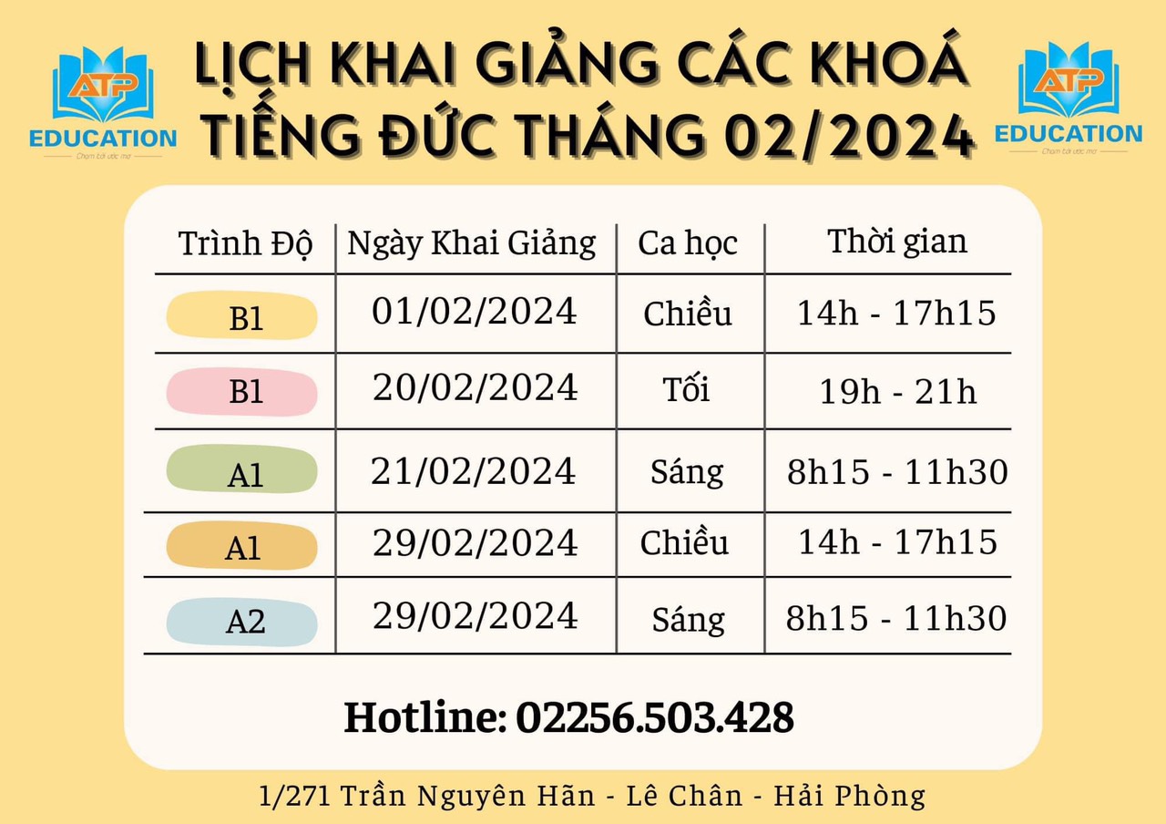 ? LỊCH KHAI GIẢNG CÁC KHOÁ TIẾNG ĐỨC THÁNG 02/2024