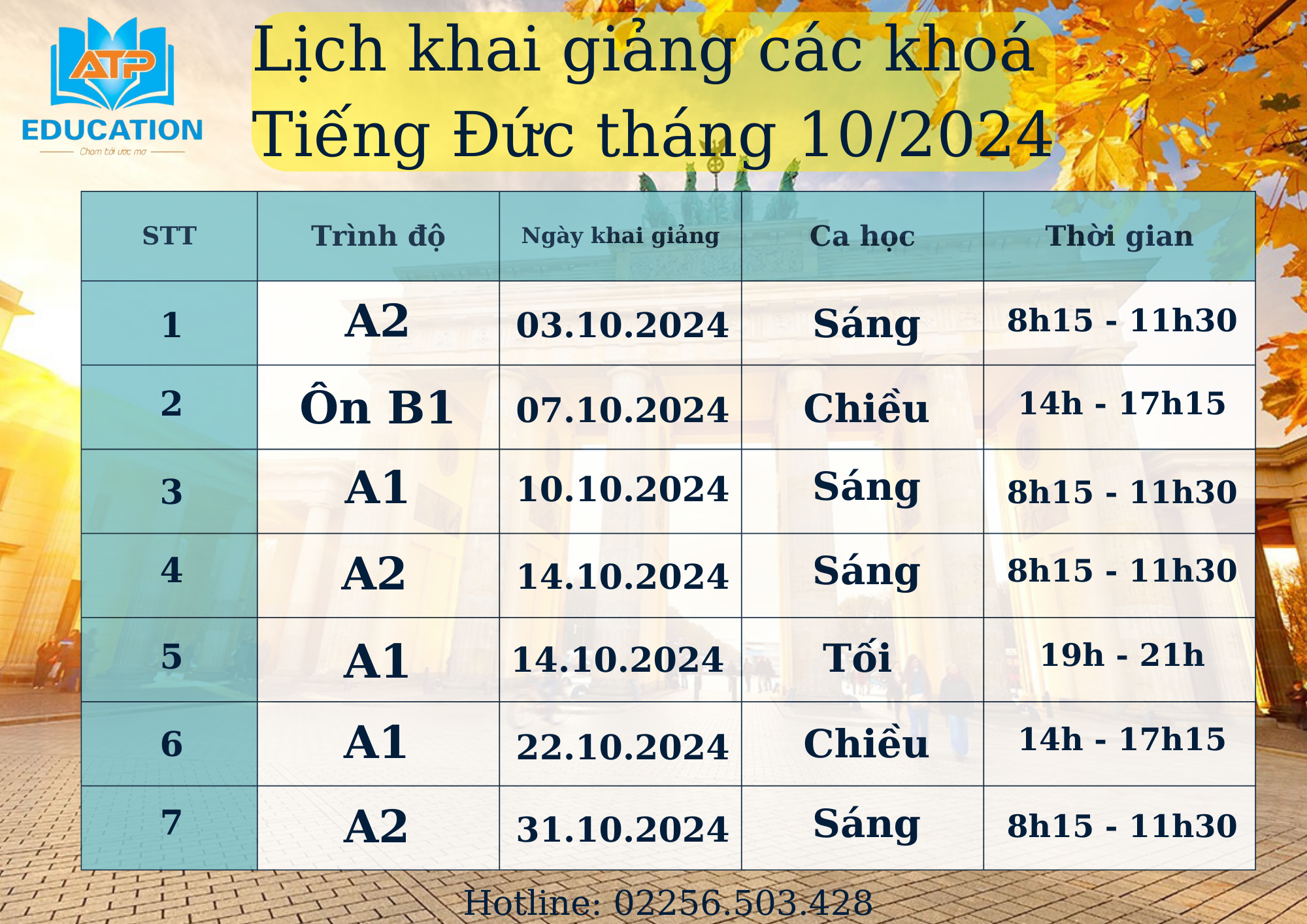 ???? ATP THÔNG BÁO LỊCH KHAI GIẢNG CÁC KHOÁ TIẾNG ĐỨC THÁNG 10/2024 ????????